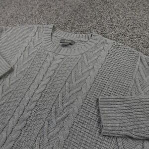 Fisherman Sweater Womens S Gray 3D Aran Cable Knit Pullover Crewneck Sweatshirt